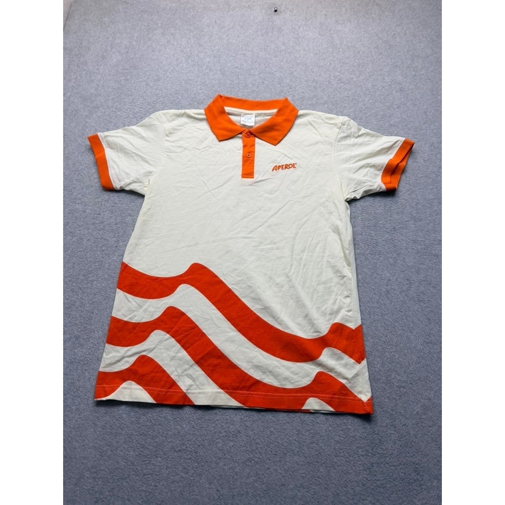 Aperol Spritz Organic Cotton Polo Shirt White Orange Graphic Mens Large L